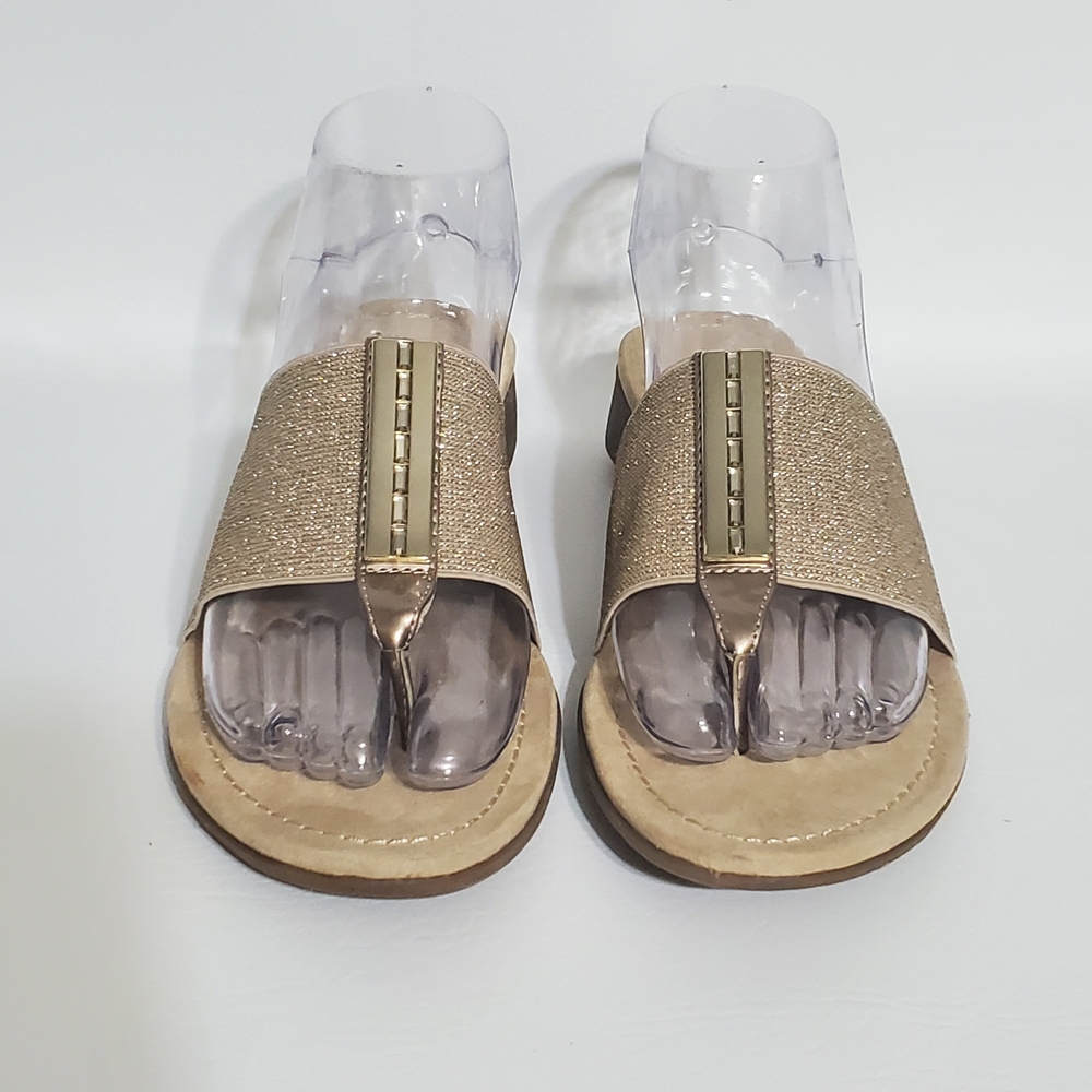 Anne Klein Sport Gold Slide Sandals Elastic Stretch Bands Women's Size 8 - Picture 2 of 10